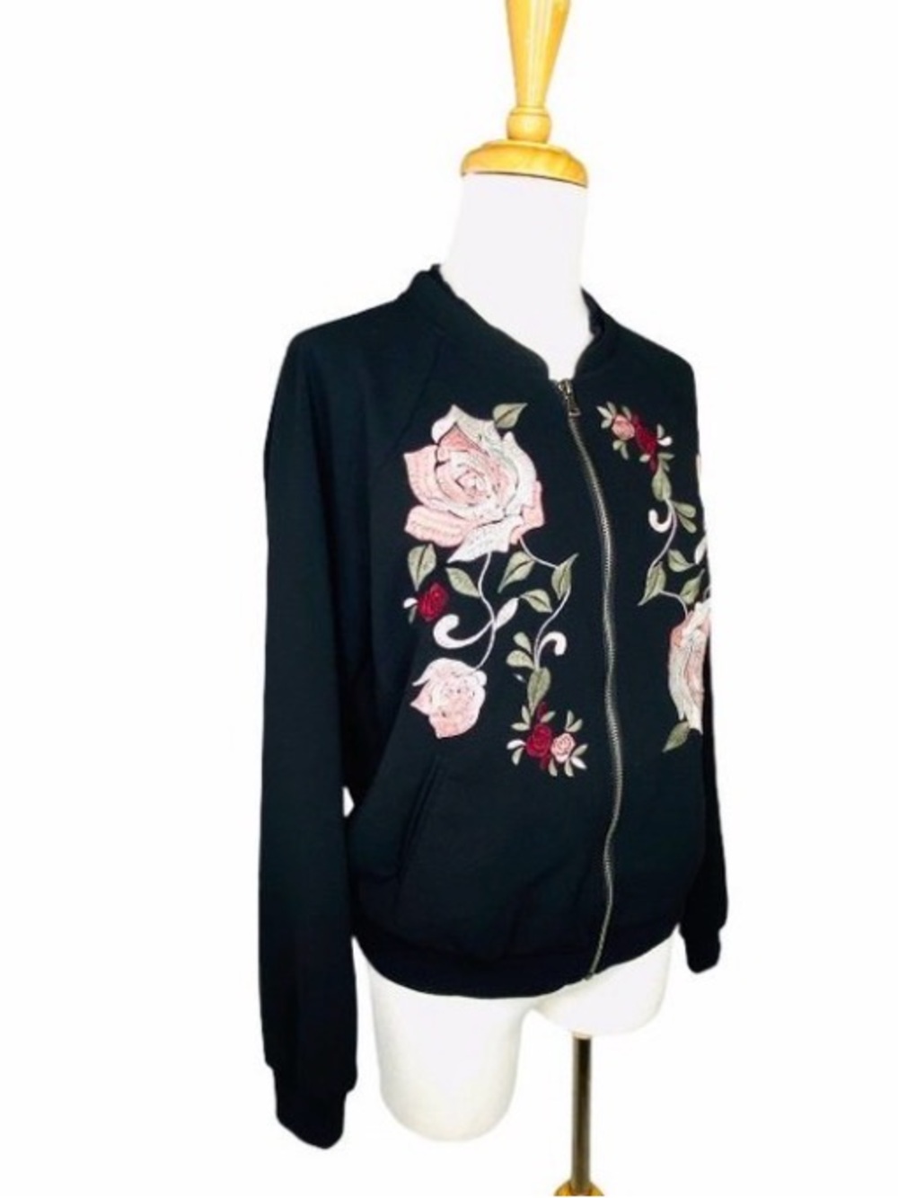 Democracy Track Jacket Black Sz Embroidered Floral - Picture 4 of 11